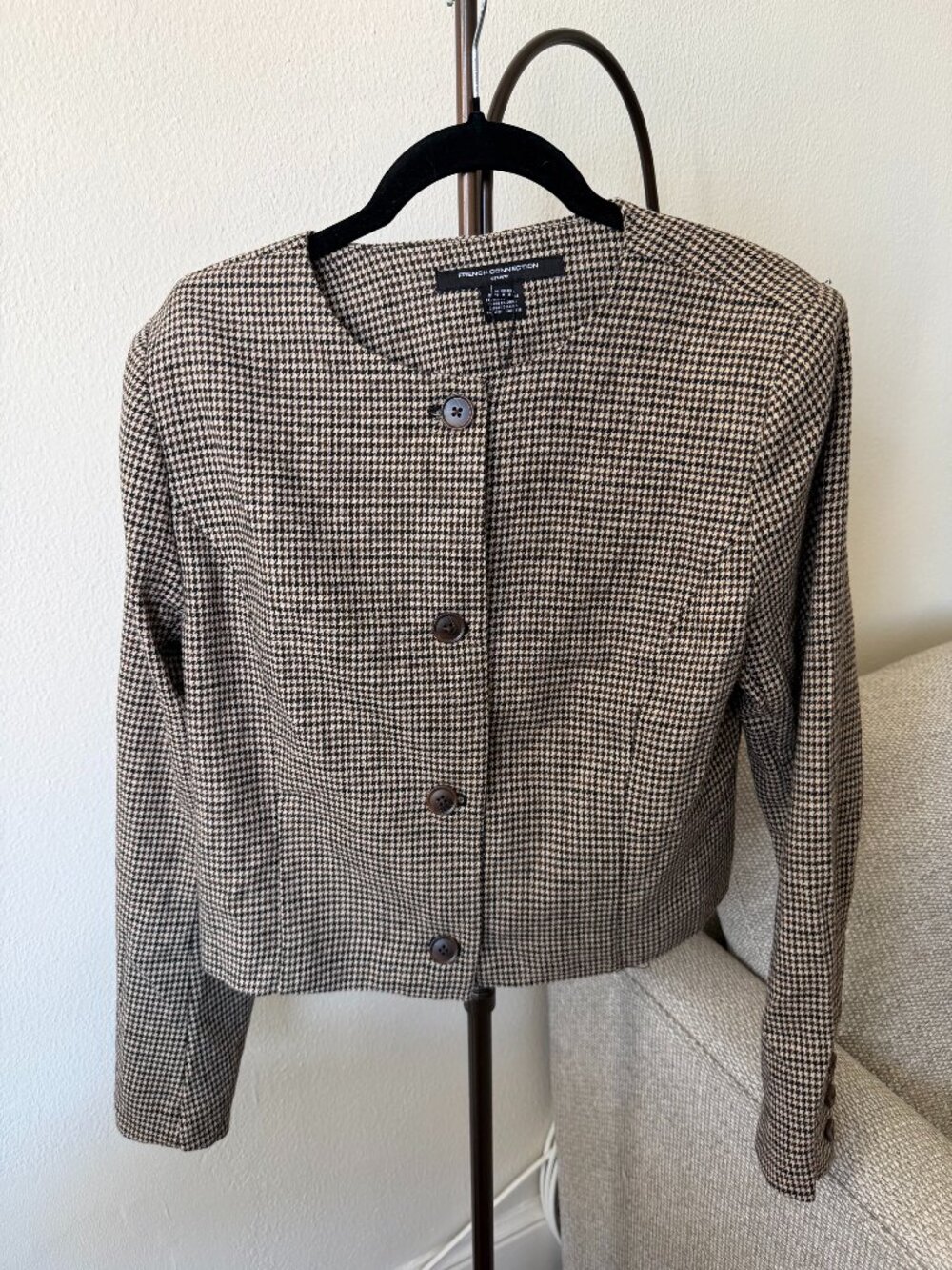 French Connection Women's Cropped Houndstooth Check Jacket